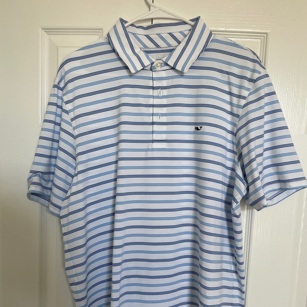 Blue/Light Blue Striped Vineyard Vines Performance Polo